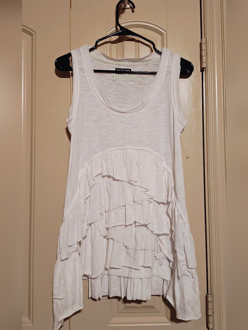 NWOT cha cha venti white tank ruffle bohemian Piratecore Western Sz M - Picture 2 of 7
